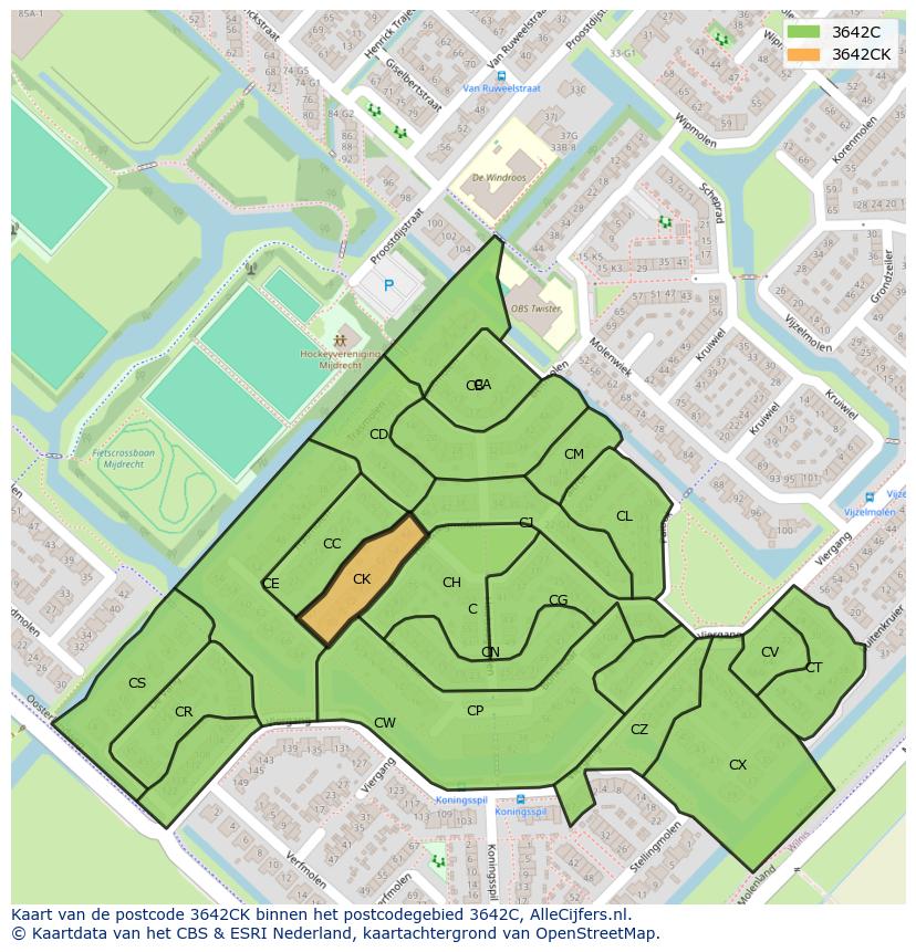 Afbeelding van het postcodegebied 3642 CK op de kaart.