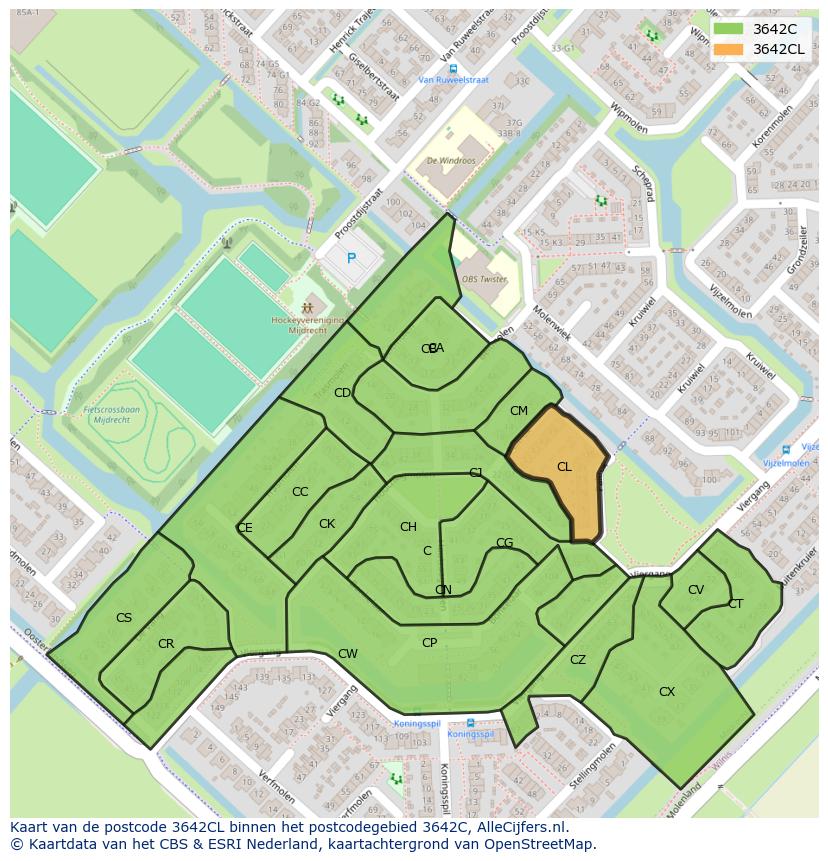 Afbeelding van het postcodegebied 3642 CL op de kaart.
