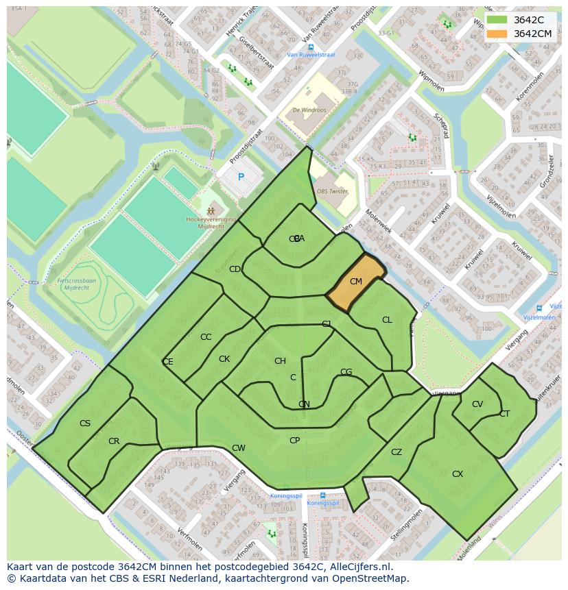 Afbeelding van het postcodegebied 3642 CM op de kaart.