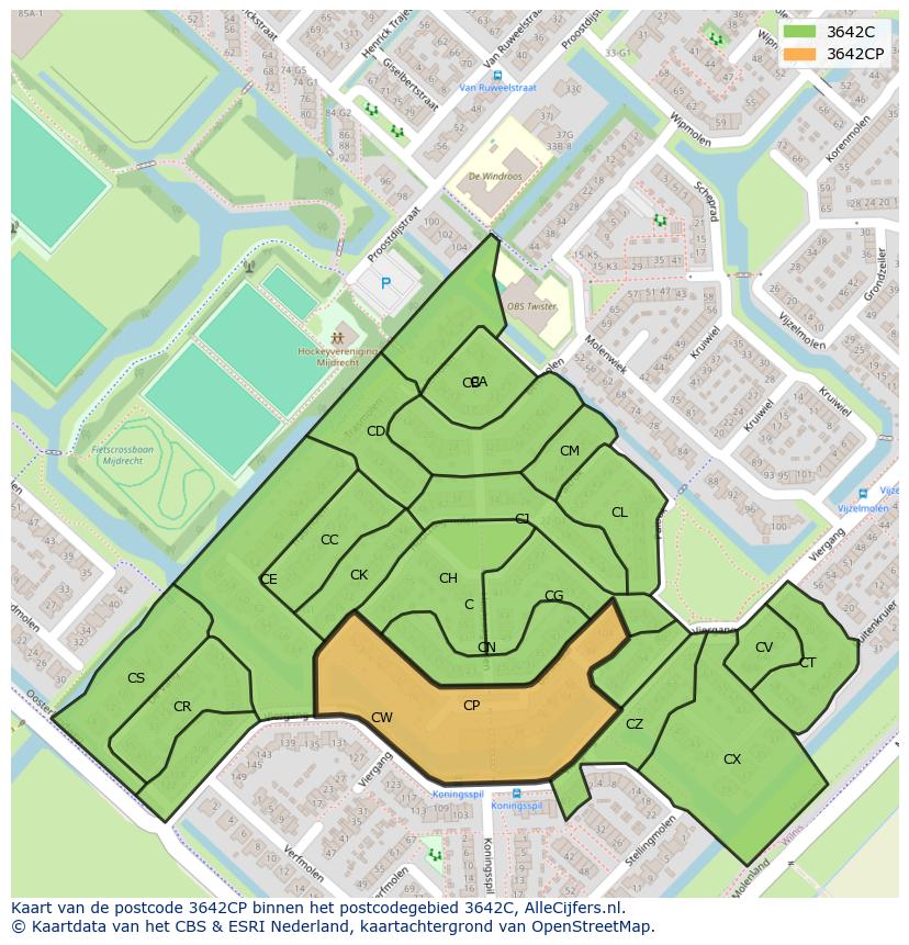 Afbeelding van het postcodegebied 3642 CP op de kaart.
