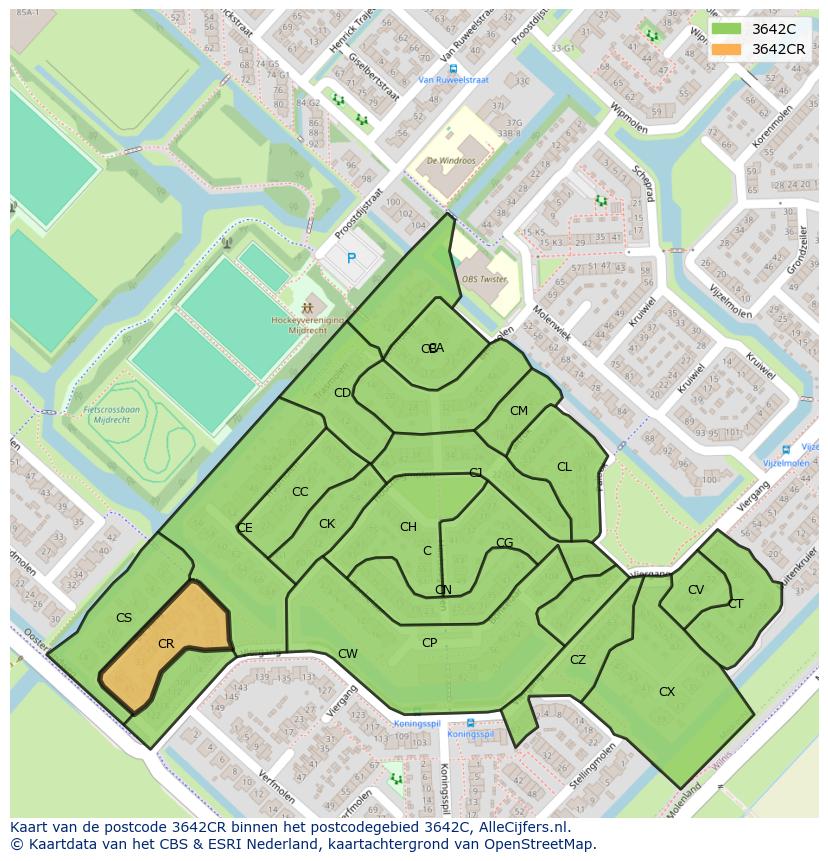 Afbeelding van het postcodegebied 3642 CR op de kaart.