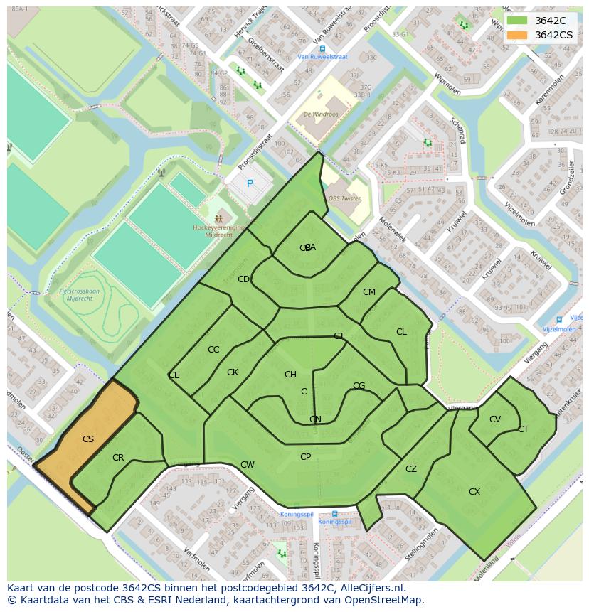 Afbeelding van het postcodegebied 3642 CS op de kaart.