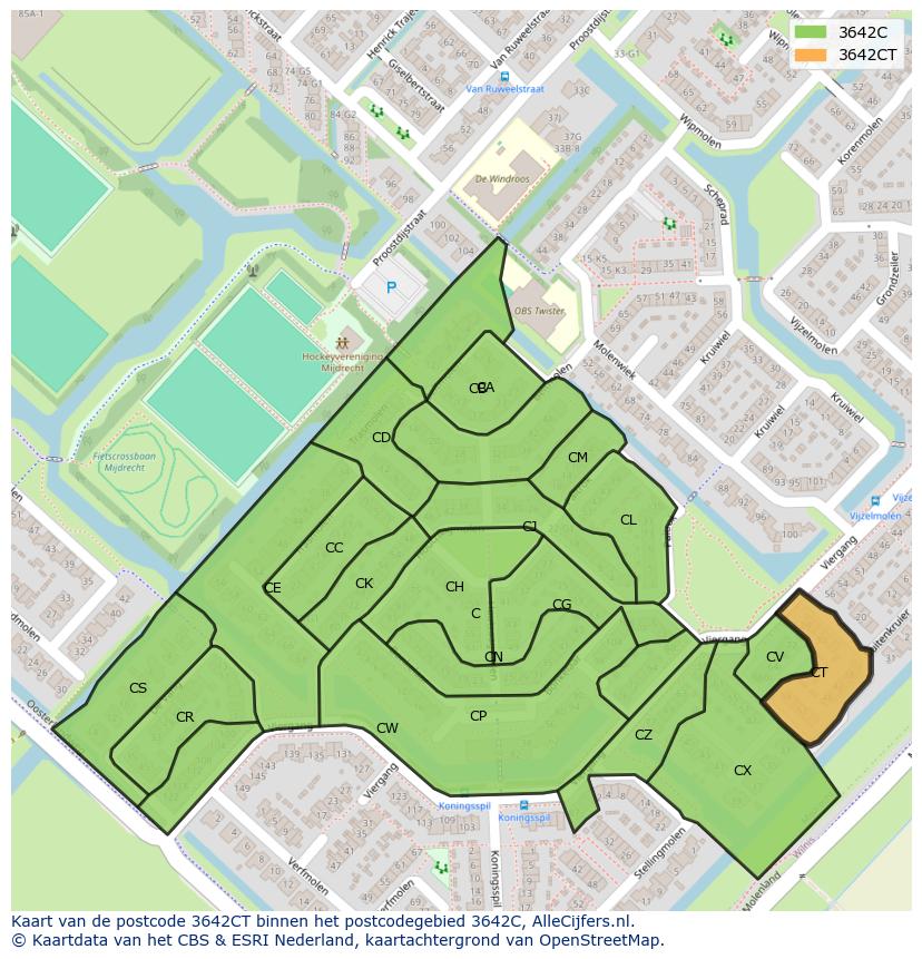 Afbeelding van het postcodegebied 3642 CT op de kaart.