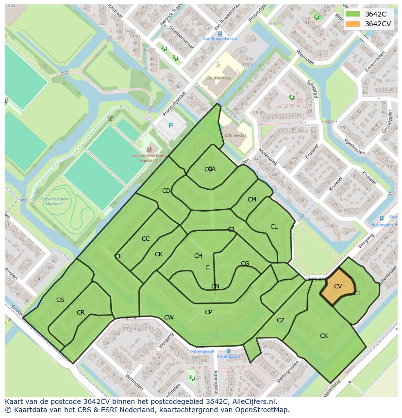 Afbeelding van het postcodegebied 3642 CV op de kaart.