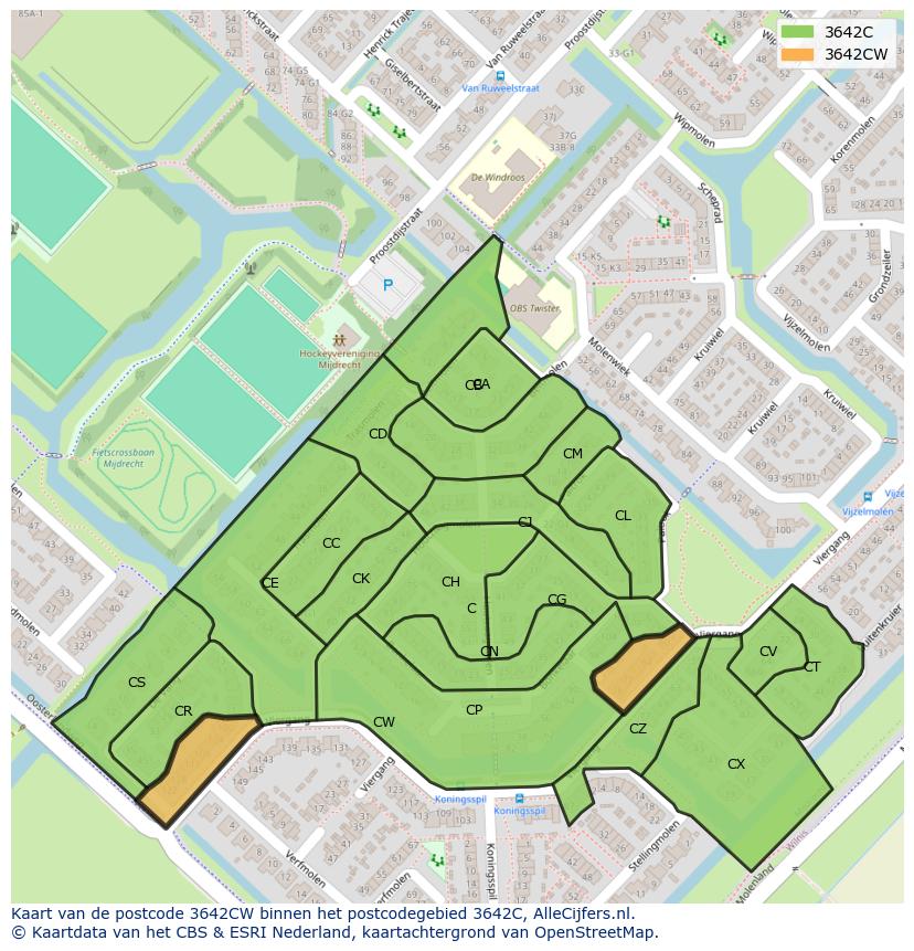 Afbeelding van het postcodegebied 3642 CW op de kaart.