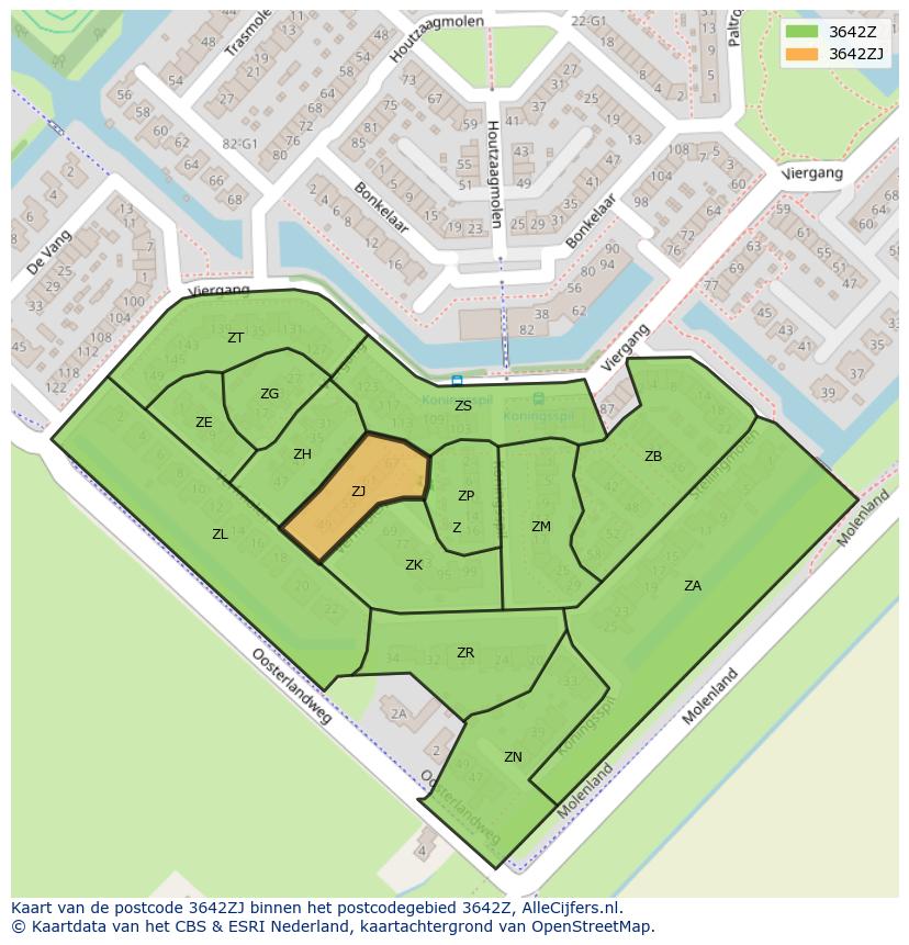 Afbeelding van het postcodegebied 3642 ZJ op de kaart.