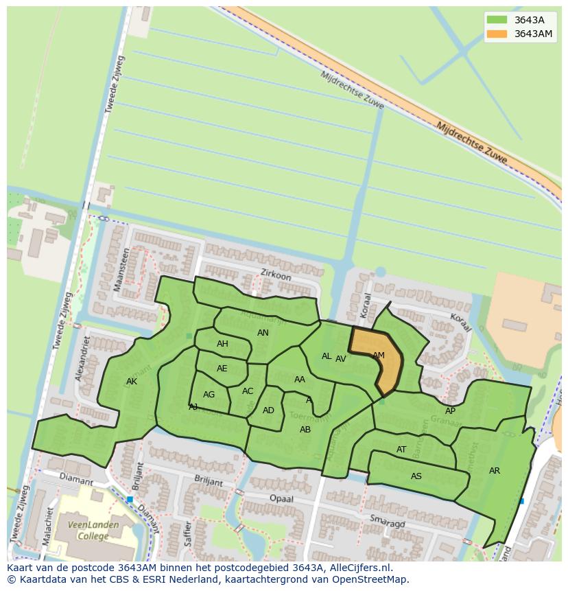 Afbeelding van het postcodegebied 3643 AM op de kaart.