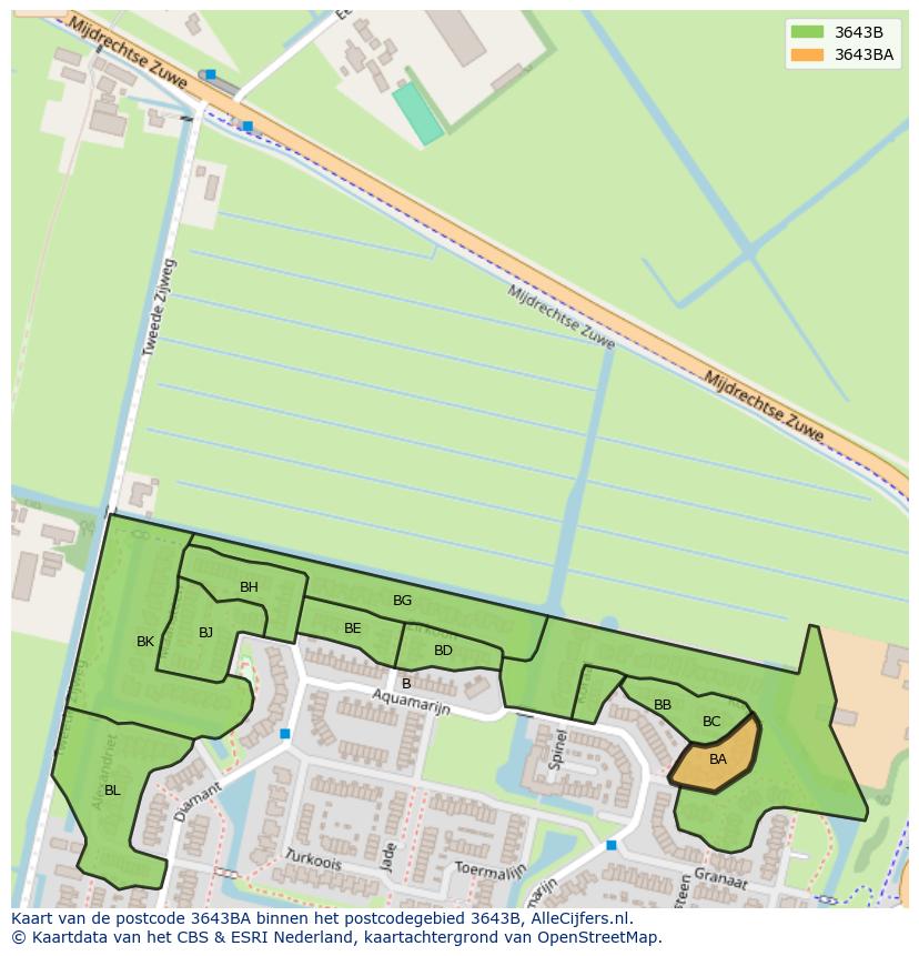 Afbeelding van het postcodegebied 3643 BA op de kaart.