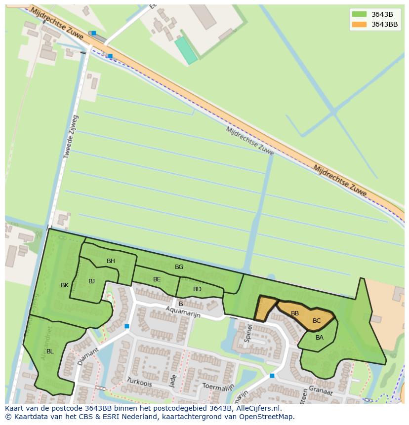 Afbeelding van het postcodegebied 3643 BB op de kaart.