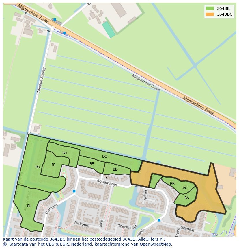 Afbeelding van het postcodegebied 3643 BC op de kaart.