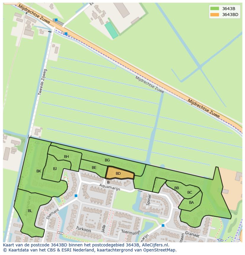 Afbeelding van het postcodegebied 3643 BD op de kaart.