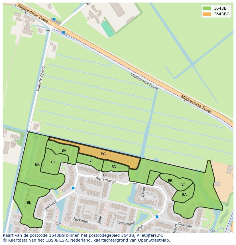Afbeelding van het postcodegebied 3643 BG op de kaart.
