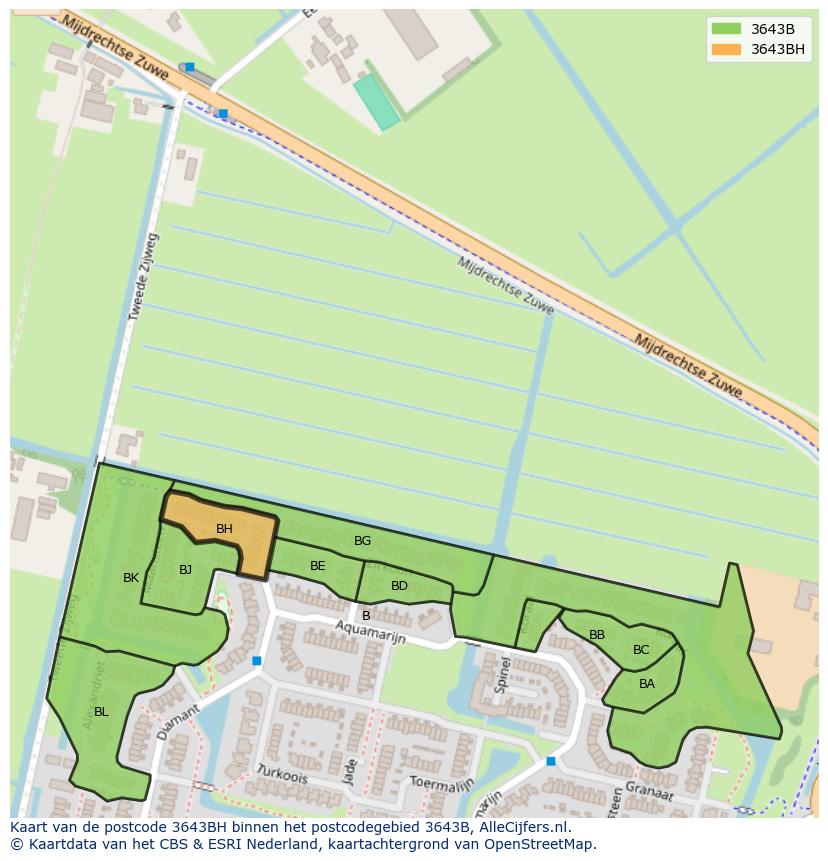 Afbeelding van het postcodegebied 3643 BH op de kaart.