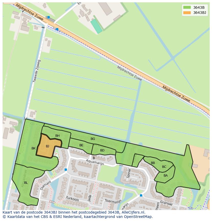 Afbeelding van het postcodegebied 3643 BJ op de kaart.
