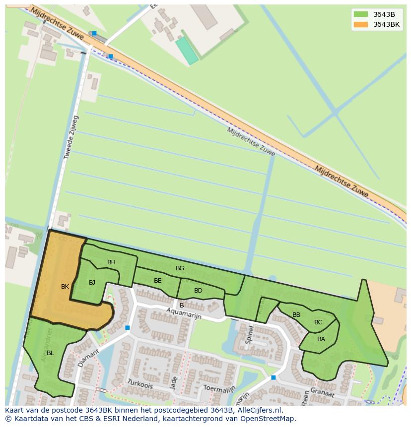 Afbeelding van het postcodegebied 3643 BK op de kaart.