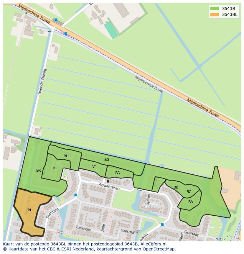 Afbeelding van het postcodegebied 3643 BL op de kaart.
