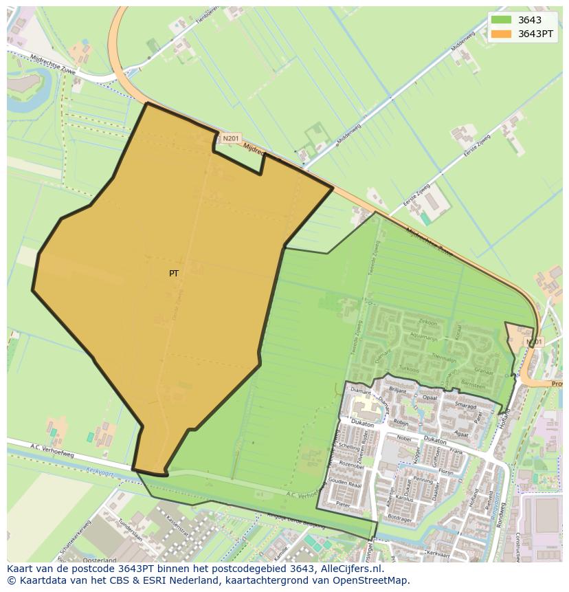 Afbeelding van het postcodegebied 3643 PT op de kaart.
