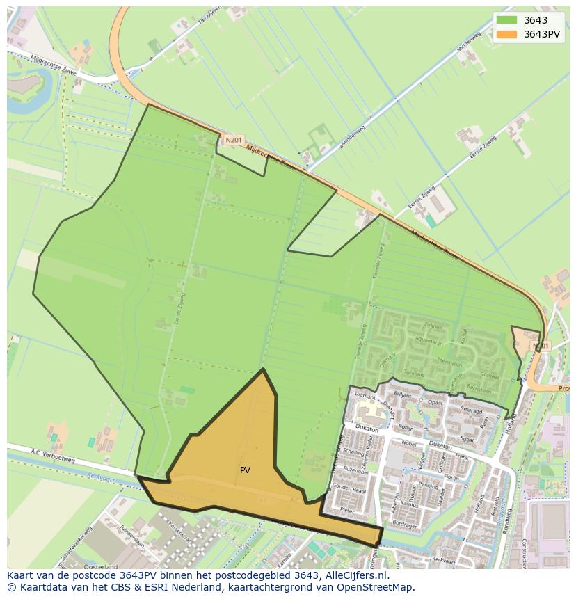 Afbeelding van het postcodegebied 3643 PV op de kaart.