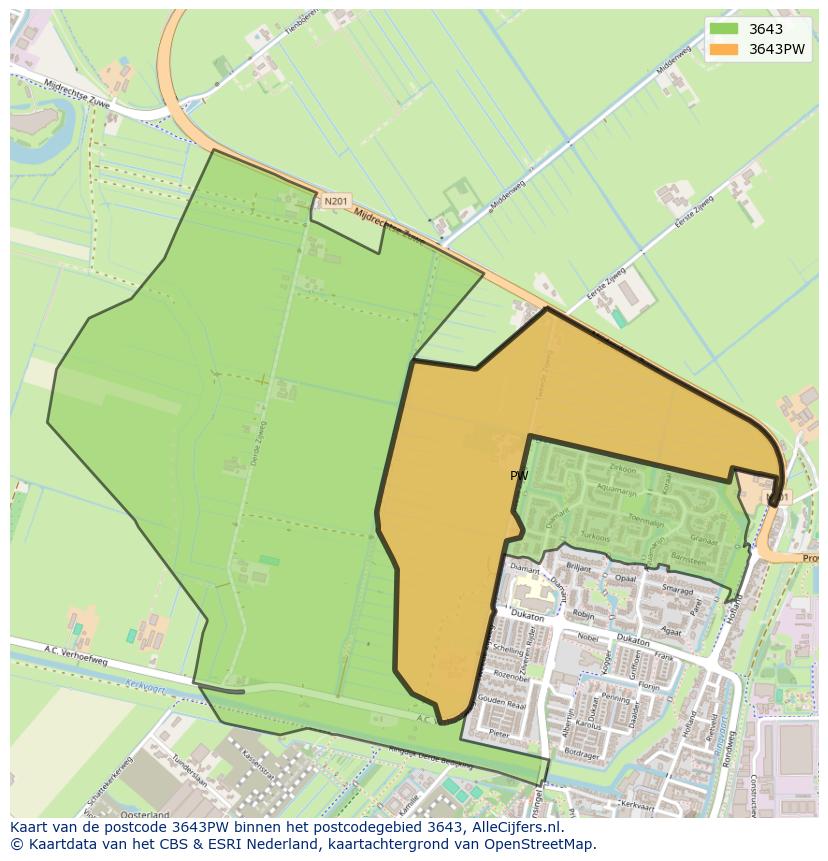 Afbeelding van het postcodegebied 3643 PW op de kaart.