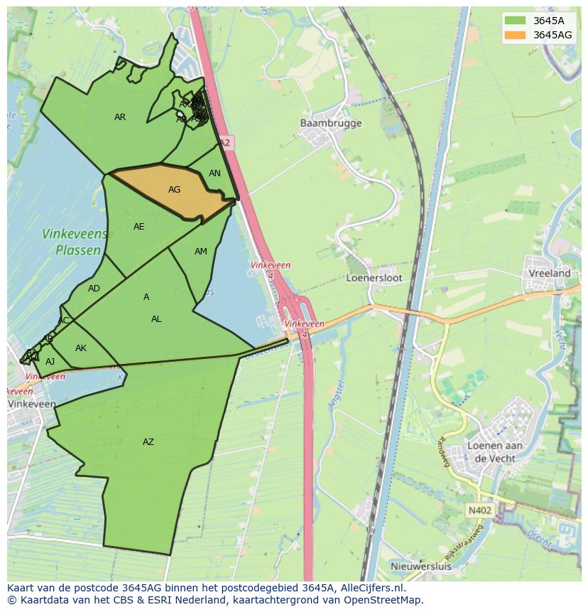 Afbeelding van het postcodegebied 3645 AG op de kaart.