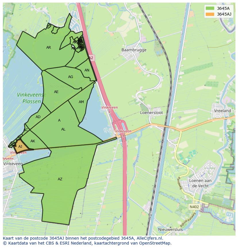 Afbeelding van het postcodegebied 3645 AJ op de kaart.