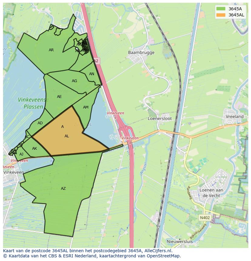 Afbeelding van het postcodegebied 3645 AL op de kaart.