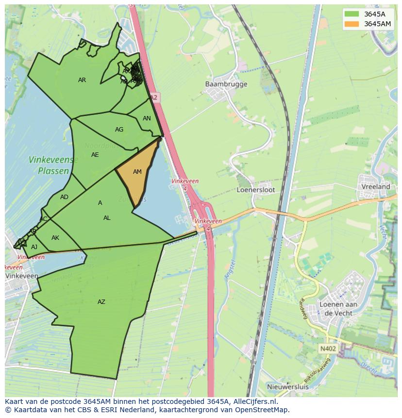 Afbeelding van het postcodegebied 3645 AM op de kaart.