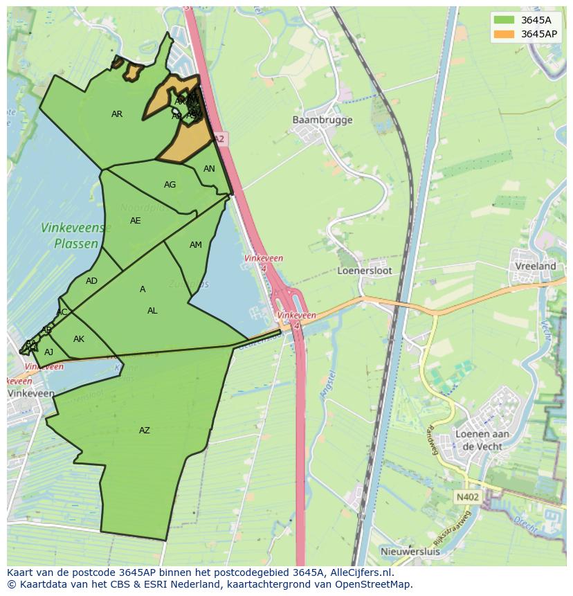 Afbeelding van het postcodegebied 3645 AP op de kaart.