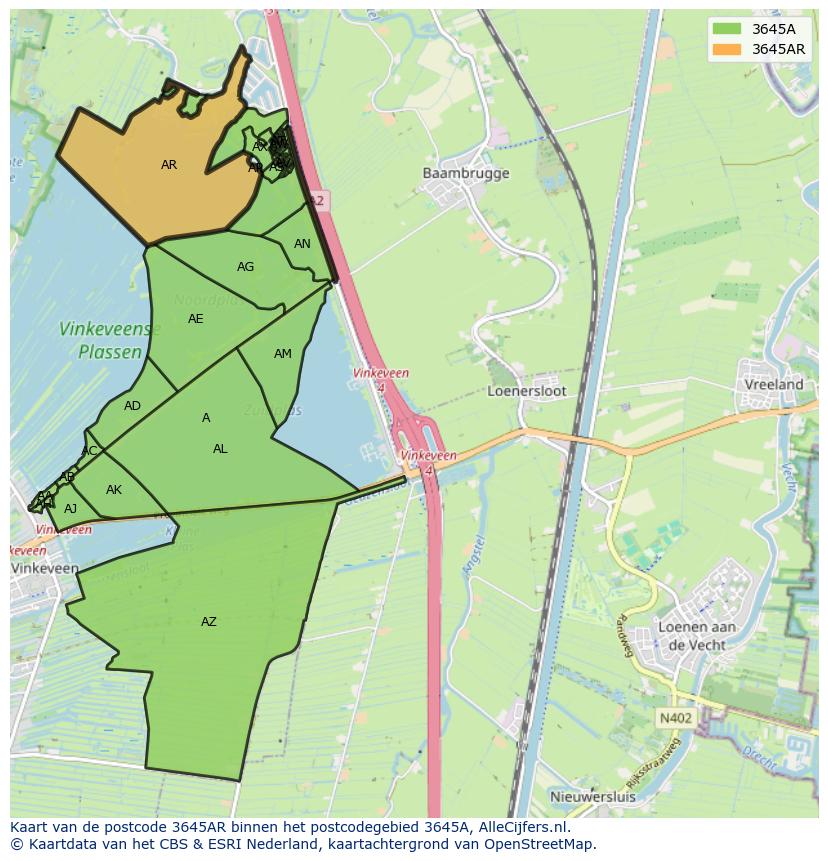 Afbeelding van het postcodegebied 3645 AR op de kaart.