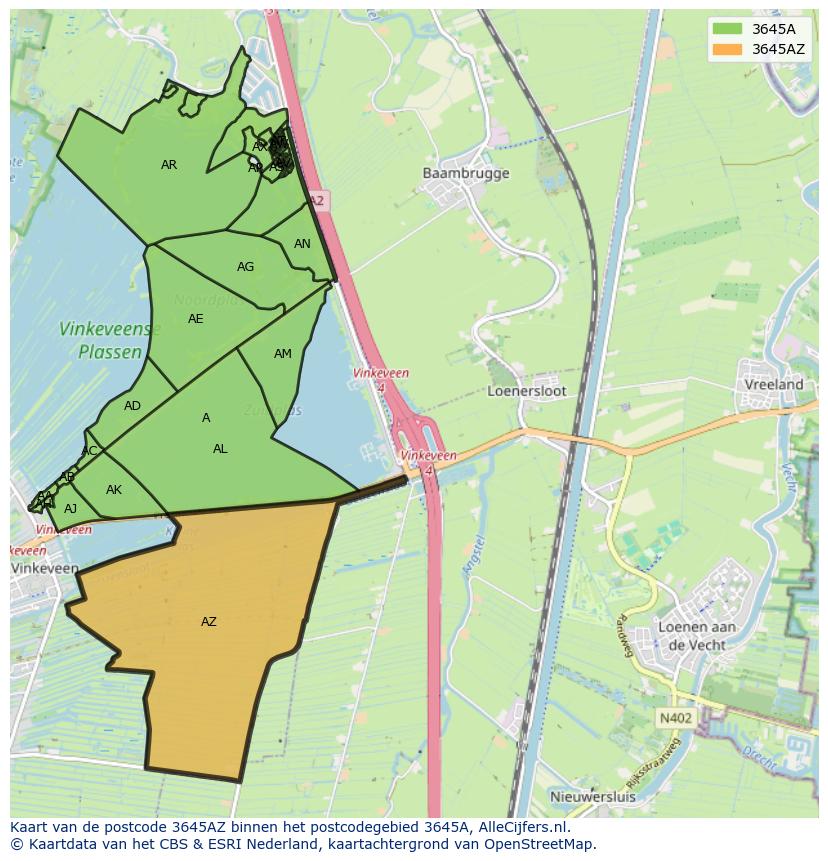 Afbeelding van het postcodegebied 3645 AZ op de kaart.