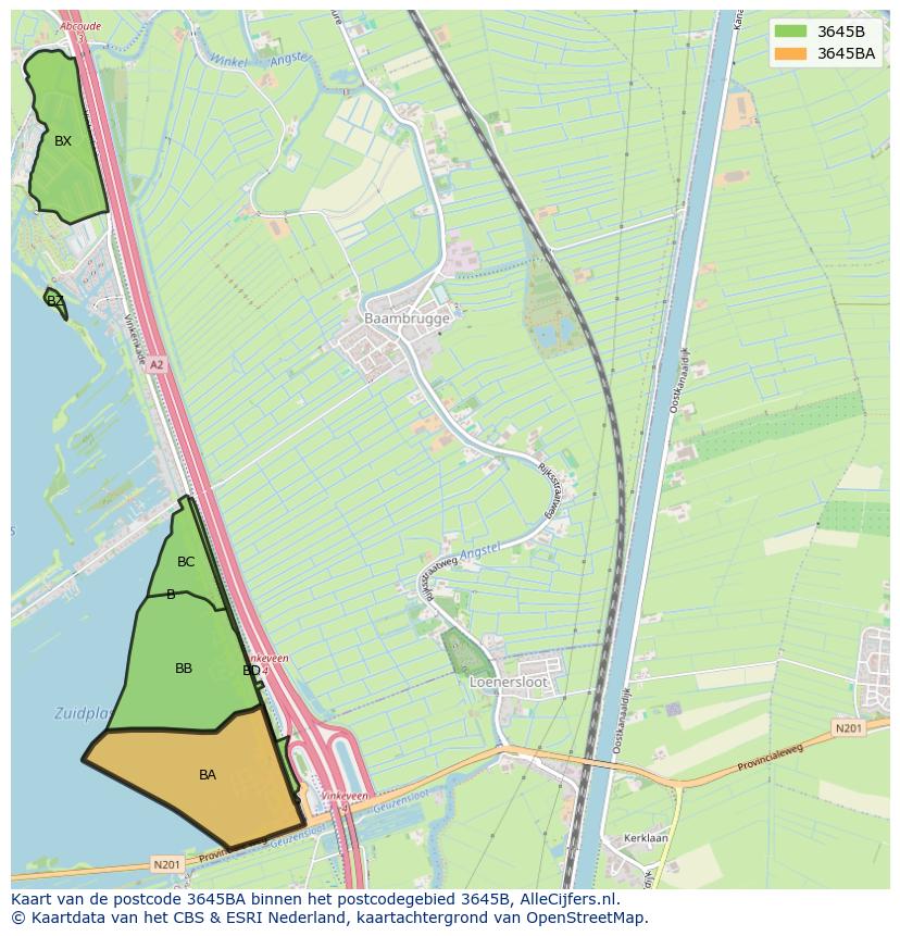 Afbeelding van het postcodegebied 3645 BA op de kaart.