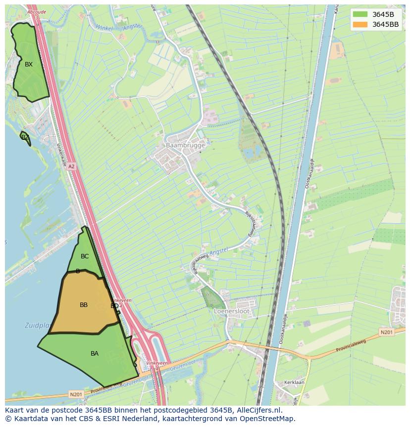 Afbeelding van het postcodegebied 3645 BB op de kaart.