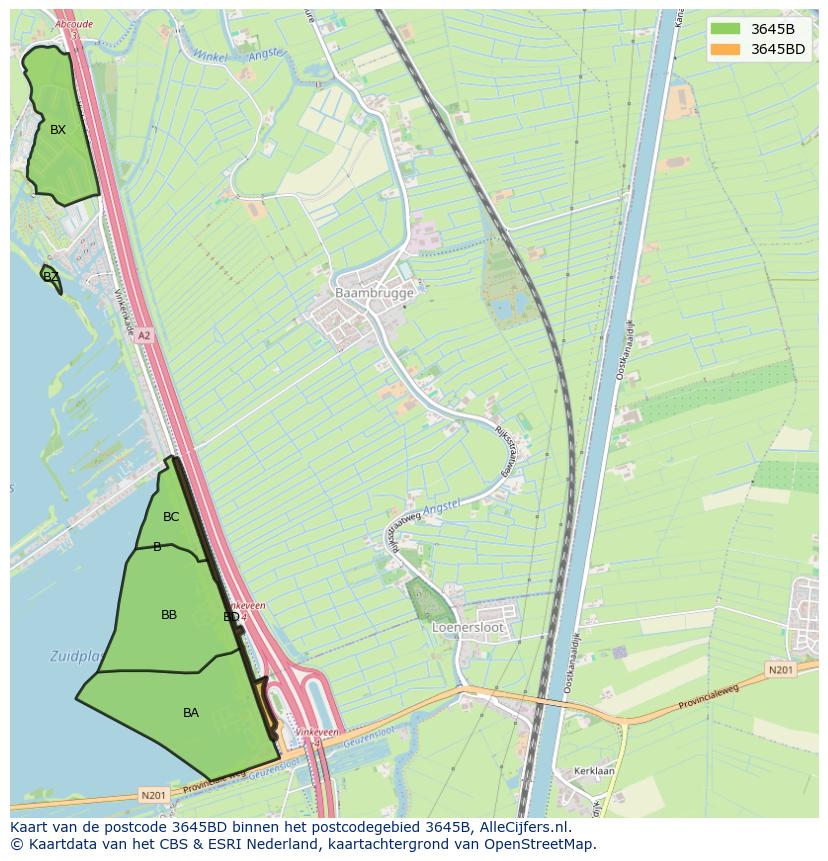 Afbeelding van het postcodegebied 3645 BD op de kaart.