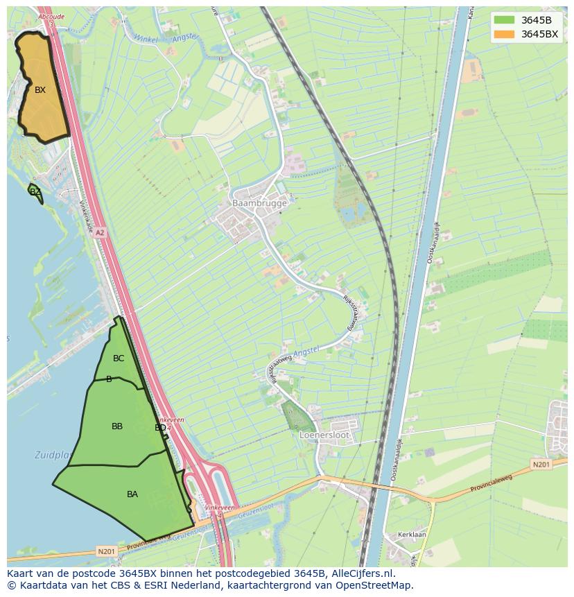 Afbeelding van het postcodegebied 3645 BX op de kaart.