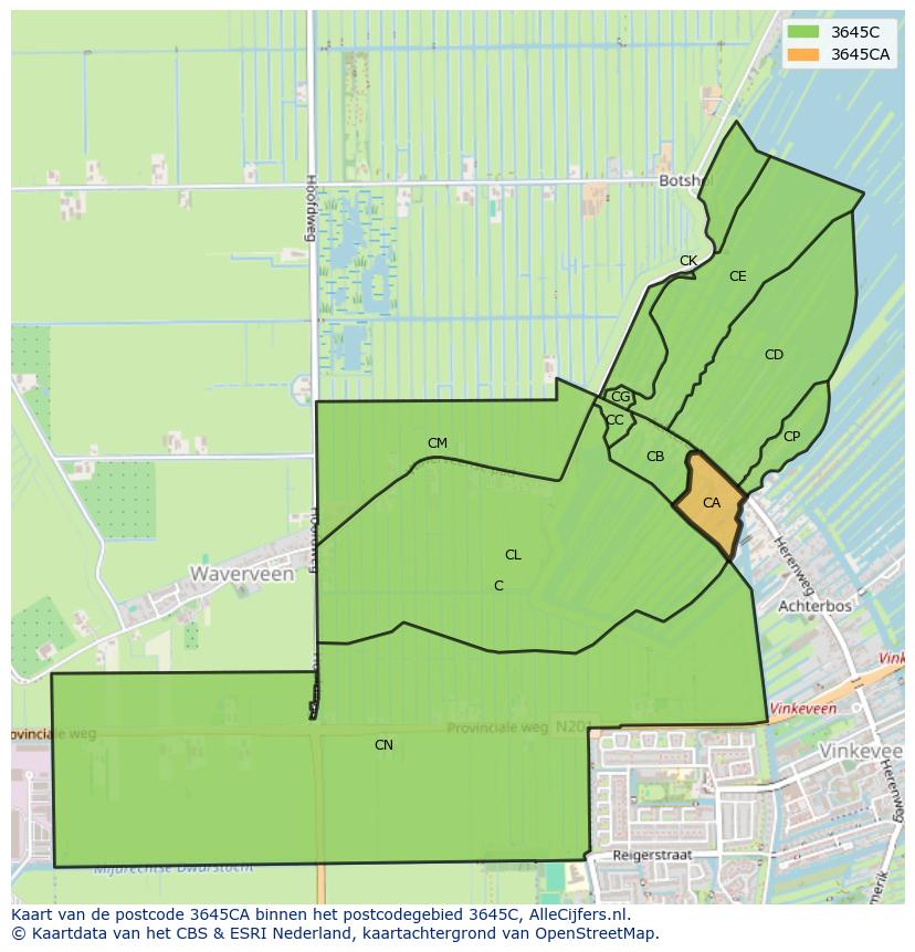 Afbeelding van het postcodegebied 3645 CA op de kaart.