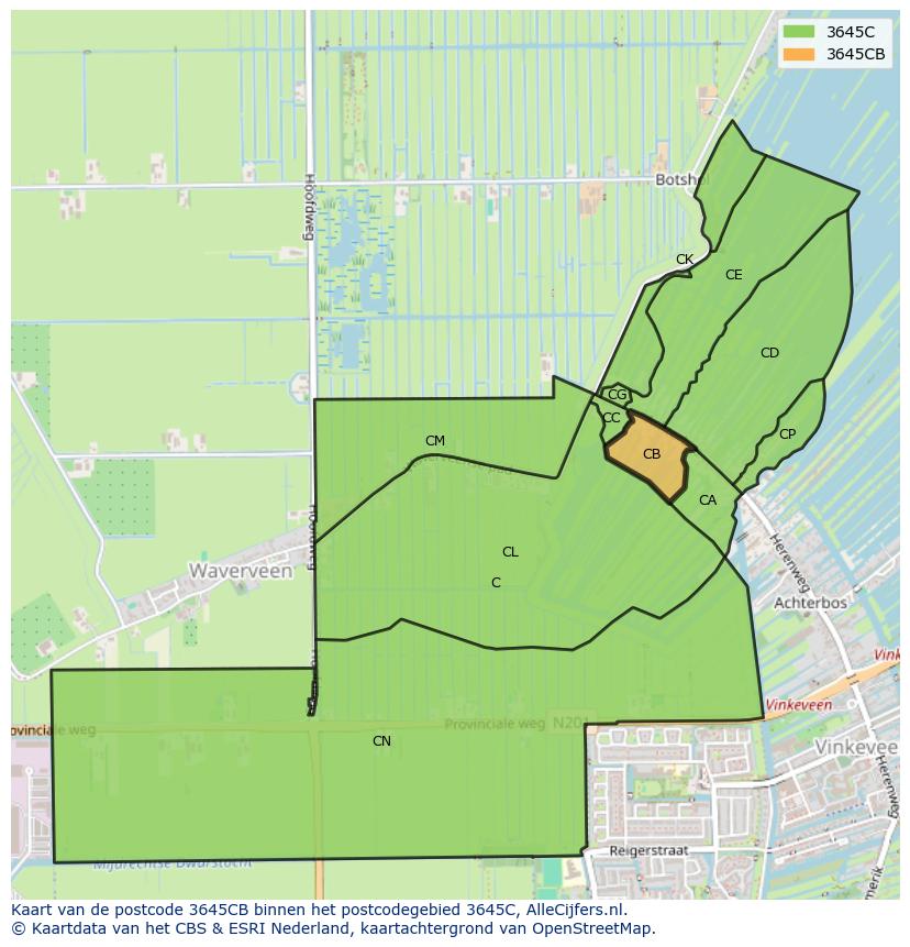 Afbeelding van het postcodegebied 3645 CB op de kaart.