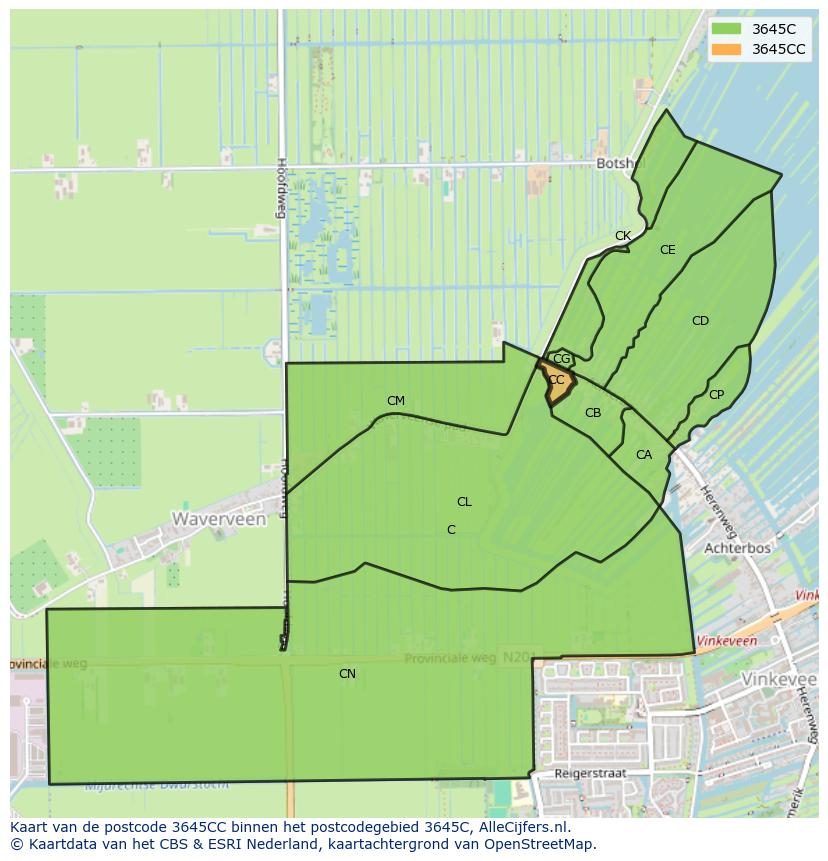 Afbeelding van het postcodegebied 3645 CC op de kaart.