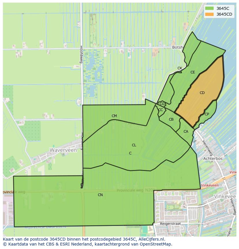 Afbeelding van het postcodegebied 3645 CD op de kaart.