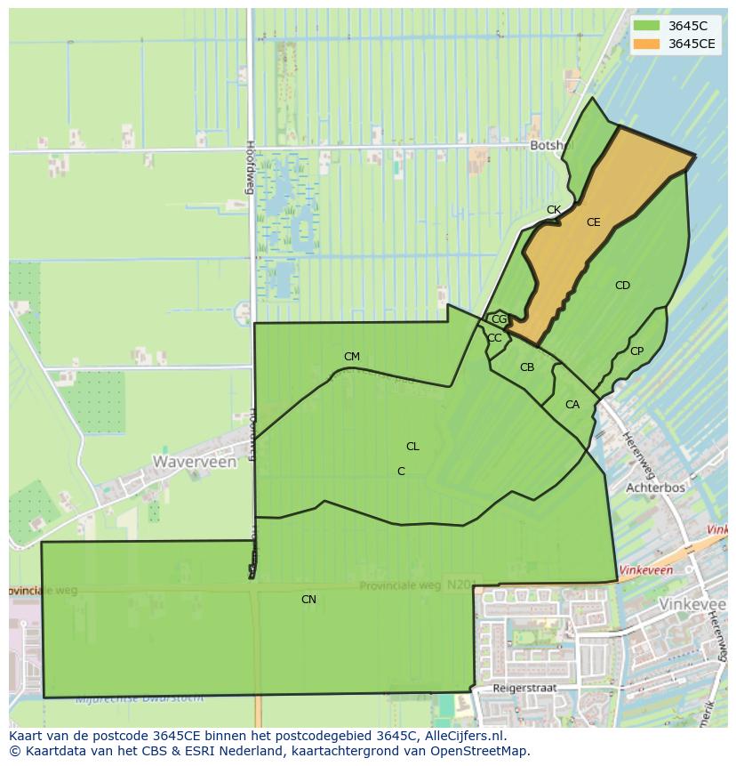 Afbeelding van het postcodegebied 3645 CE op de kaart.
