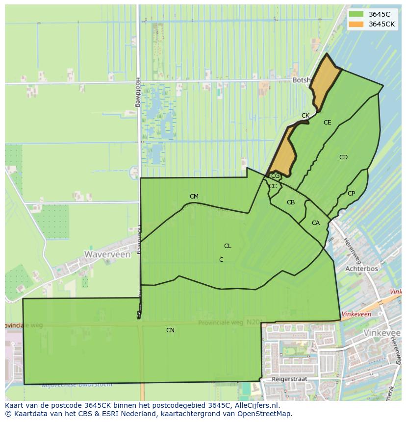 Afbeelding van het postcodegebied 3645 CK op de kaart.