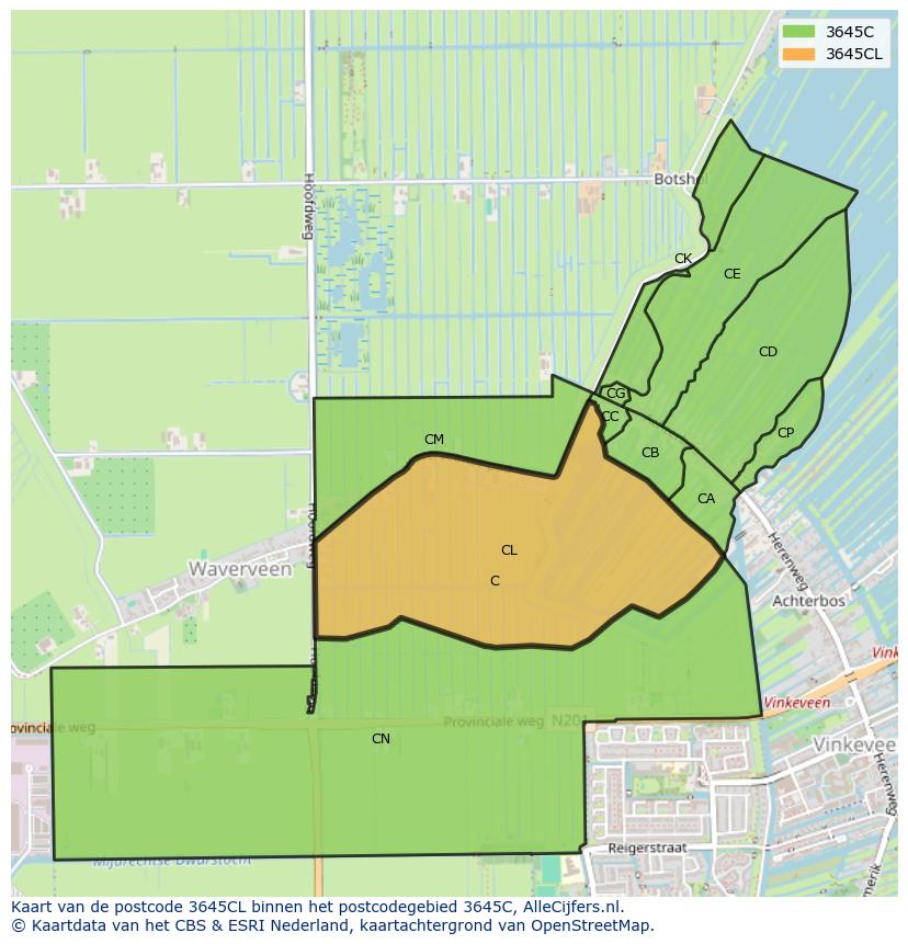 Afbeelding van het postcodegebied 3645 CL op de kaart.