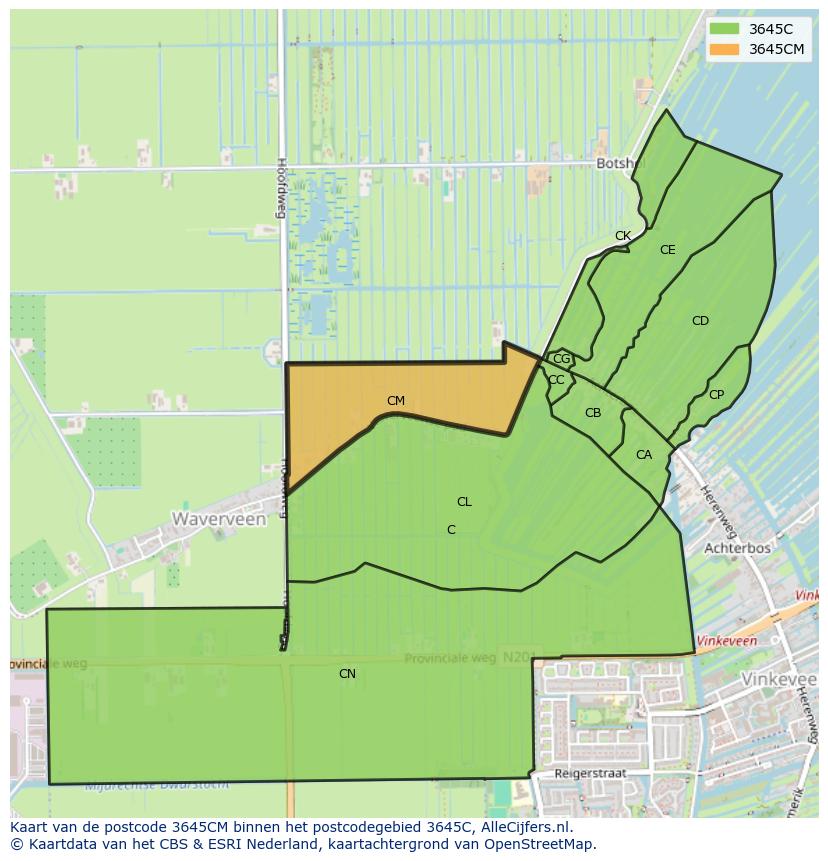 Afbeelding van het postcodegebied 3645 CM op de kaart.