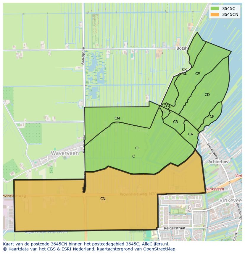 Afbeelding van het postcodegebied 3645 CN op de kaart.