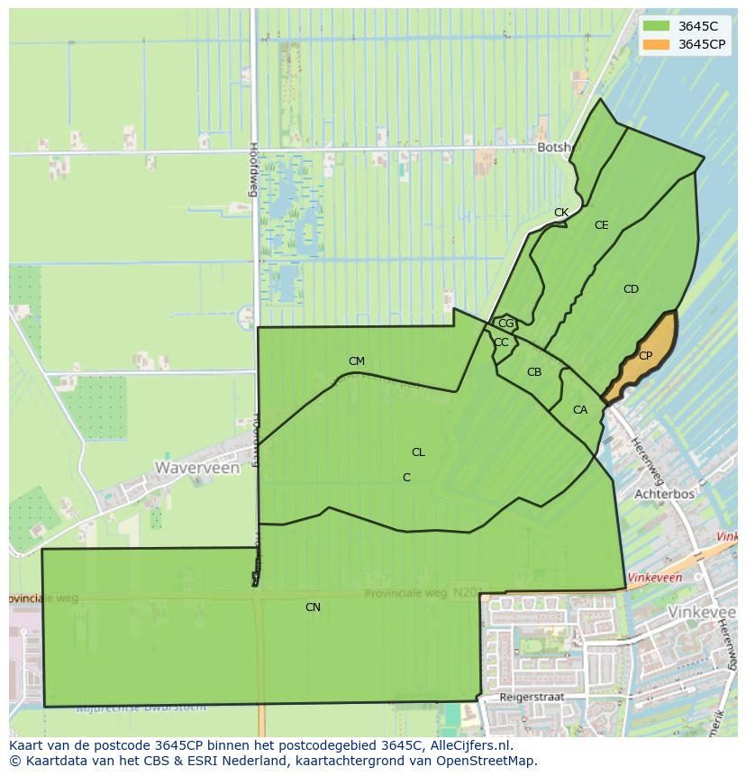 Afbeelding van het postcodegebied 3645 CP op de kaart.