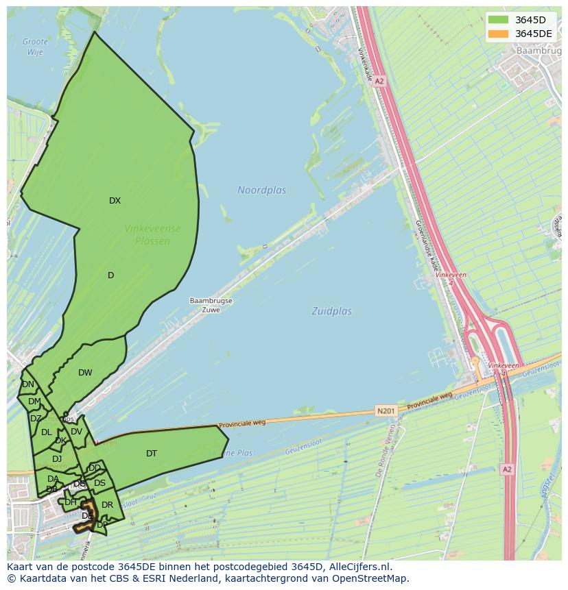 Afbeelding van het postcodegebied 3645 DE op de kaart.