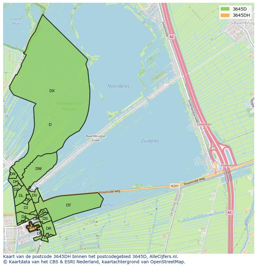 Afbeelding van het postcodegebied 3645 DH op de kaart.