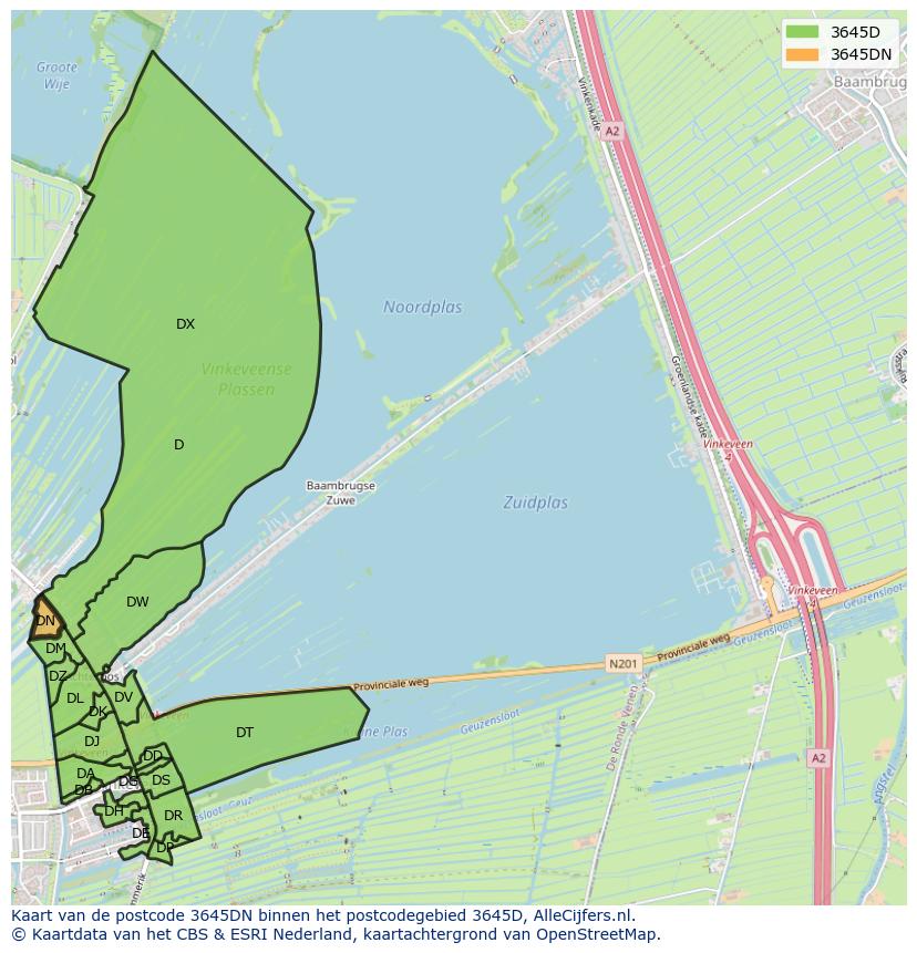 Afbeelding van het postcodegebied 3645 DN op de kaart.
