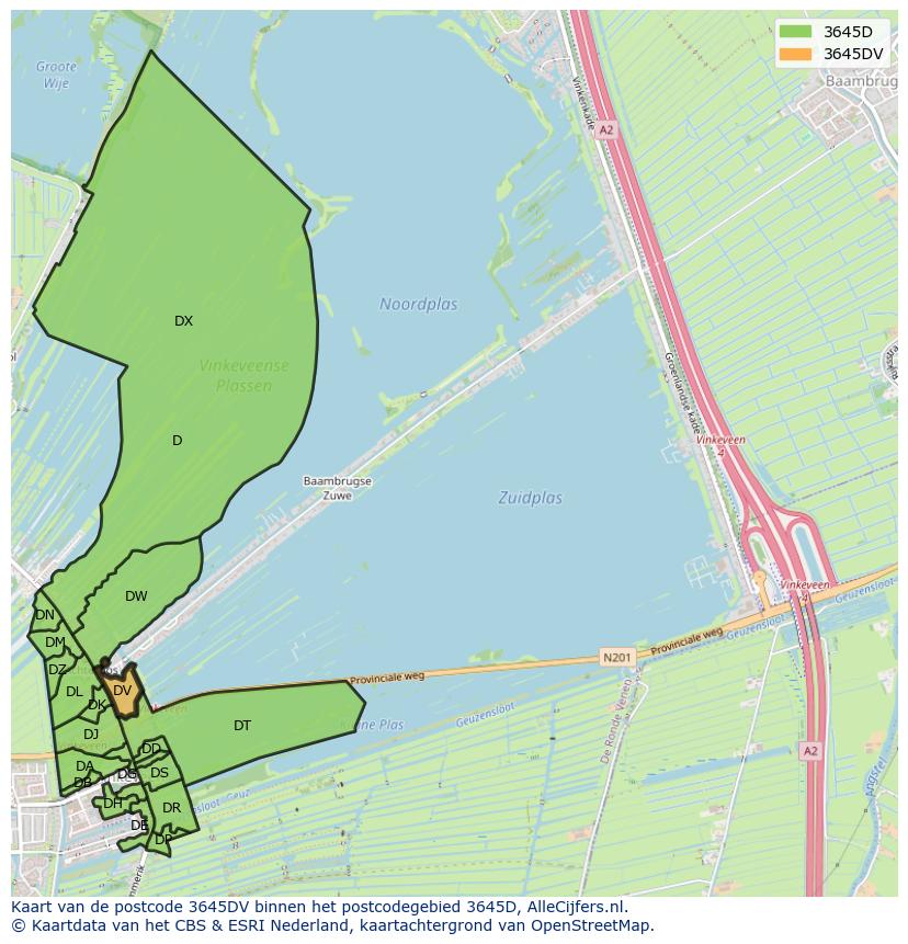 Afbeelding van het postcodegebied 3645 DV op de kaart.
