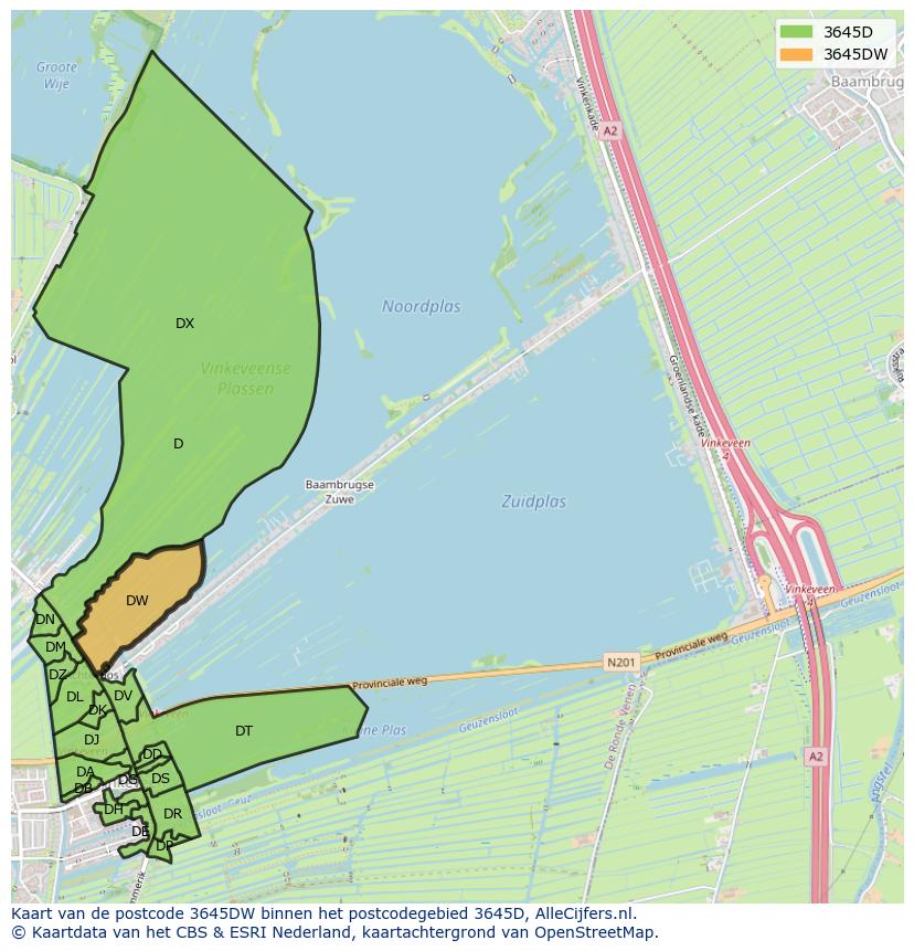 Afbeelding van het postcodegebied 3645 DW op de kaart.