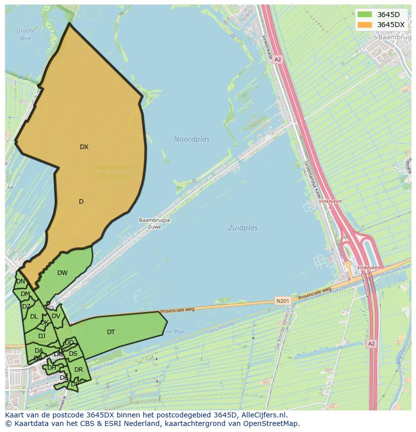 Afbeelding van het postcodegebied 3645 DX op de kaart.